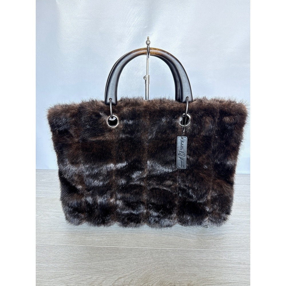 Isabella's Journey‎ Brown Plush Fur-Look Tote Handbag Double Handle Winte